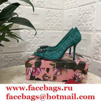 Dolce  &  Gabbana Heel 10.5cm Taormina Lace Pumps Green with Crystals 2021